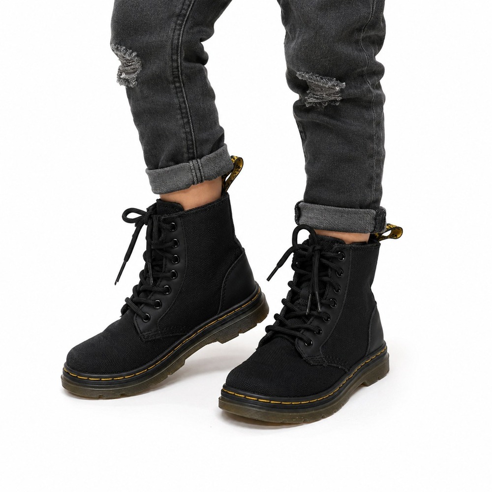 Dr. Martens Air Cushion Zipper Leather Combat Boots Size 1 Black Combs J AW004